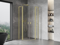 Mexen Mist L cabine de douche semi-circulaire pivotante 90 x 90 cm, transparent, or brossé - 8A32L-090-090-55-00