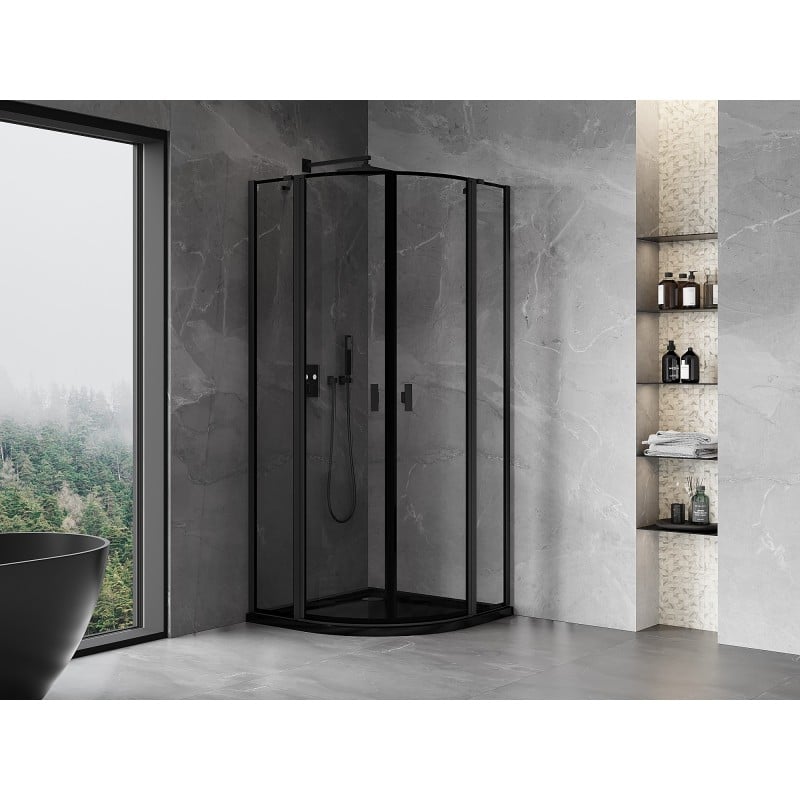 Mexen Mist cabine de douche semi-circulaire pivotante 80 x 80 cm, cadre noir, noir - 8A32-080-080-70-70