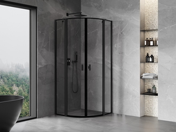 Mexen Mist cabine de douche semi-circulaire pivotante 80 x 80 cm, cadre noir, noir - 8A32-080-080-70-70