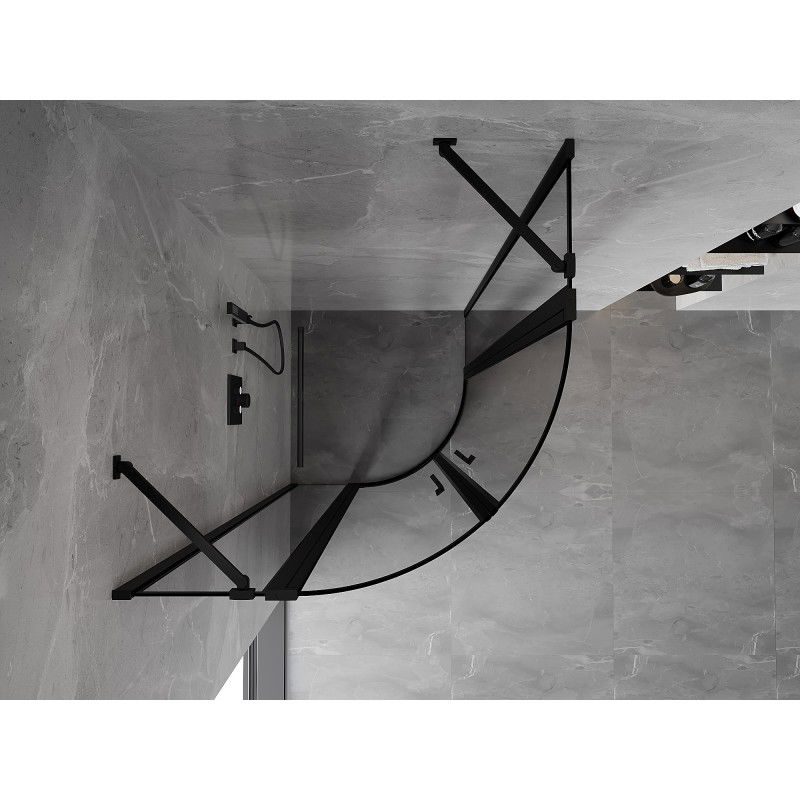 Mexen Mist cabine de douche semi-circulaire pivotante 90 x 90 cm, cadre noir, noir - 8A32-090-090-70-70
