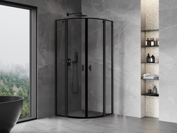 Mexen Mist cabine de douche semi-circulaire pivotante 90 x 90 cm, cadre noir, noir - 8A32-090-090-70-70