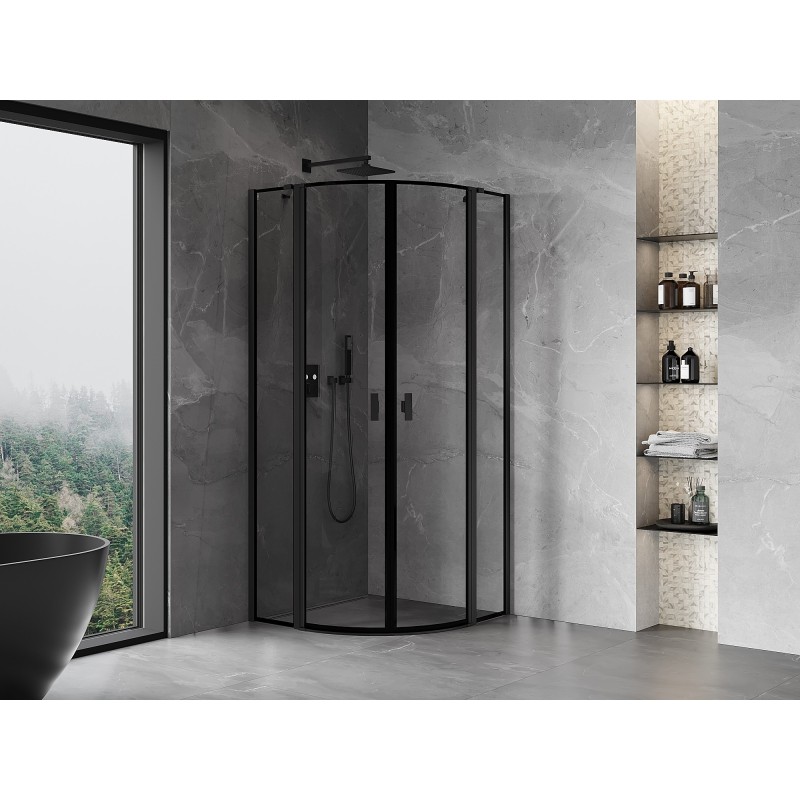 Mexen Mist cabine de douche semi-circulaire pivotante 100 x 100 cm, cadre noir, noir - 8A32-100-100-70-70