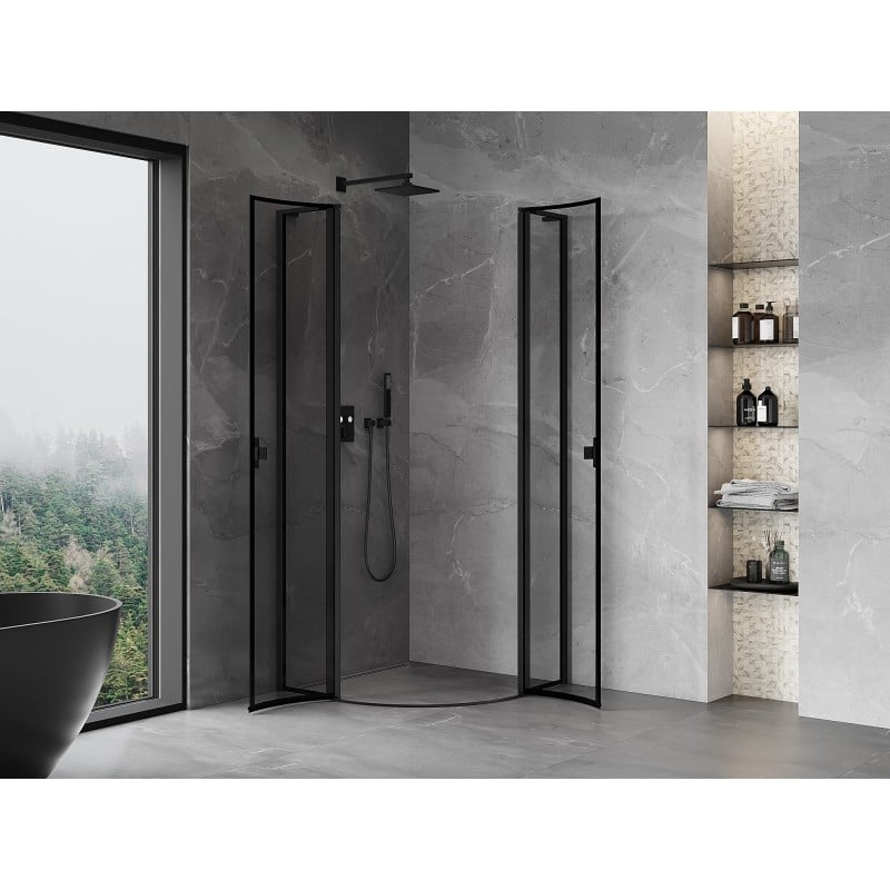 Mexen Mist L cabine de douche semi-circulaire pivotante 100 x 100 cm, cadre noir, noir - 8A32L-100-100-70-70