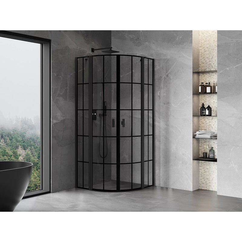 Mexen Mist cabine de douche arrondie à charnières 80 x 80 cm, grille noire, noir - 8A32-080-080-70-77