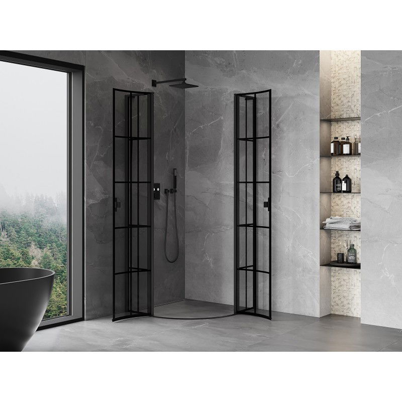 Mexen Mist L cabine de douche quart-de-rond pivotante 90 x 90 cm, grille noire, noir - 8A32L-090-090-70-77