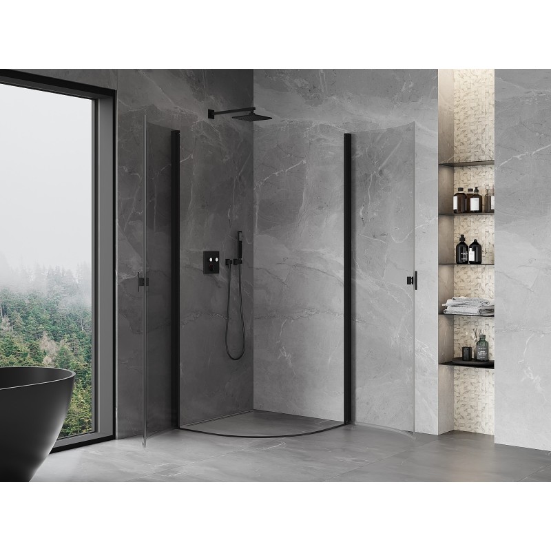 Mexen Mist cabine de douche semi-circulaire pivotante 90 x 90 cm, transparent, noir - 8A31-090-090-70-00