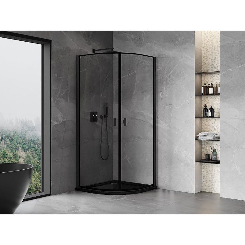 Mexen Mist cabine de douche semi-circulaire pivotante 90 x 90 cm, cadre noir, noir - 8A31-090-090-70-70