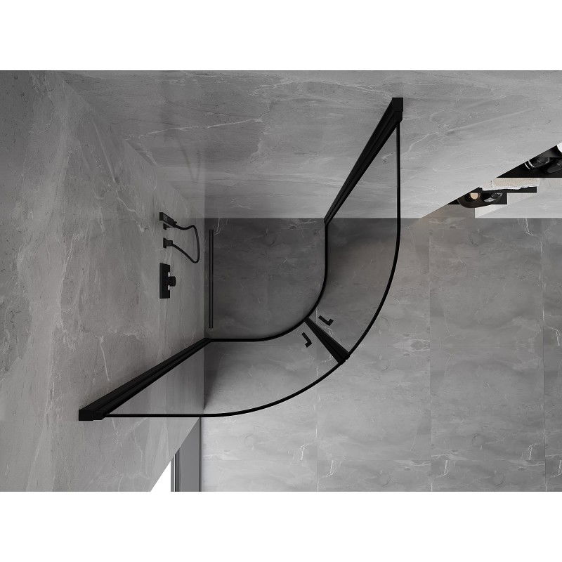 Mexen Mist cabine de douche demi-circulaire pivotante 80 x 80 cm, cadre noir, noir - 8A31-080-080-70-70
