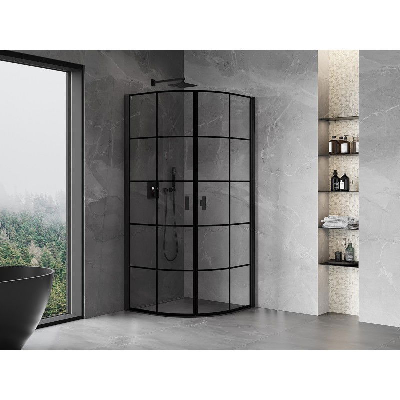 Mexen Mist cabine de douche demi-circulaire pivotante 90 x 90 cm, grille noire, noire - 8A31-090-090-70-77