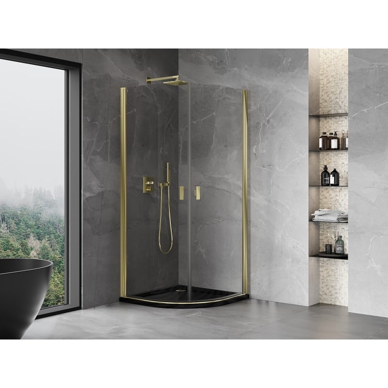 Mexen Mist cabine de douche semi-circulaire pivotante 90 x 90 cm, transparent, or - 8A31-090-090-50-00
