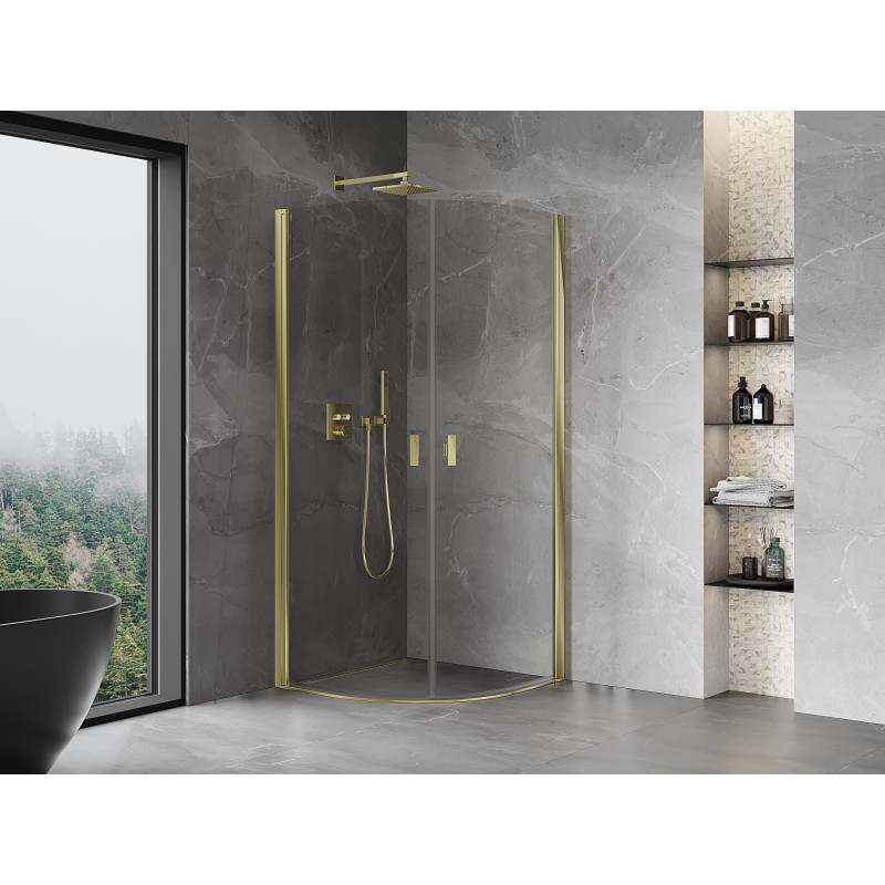 Mexen Mist cabine de douche semi-circulaire pivotante 90 x 90 cm, transparent, or - 8A31-090-090-50-00