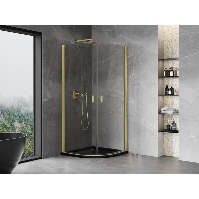 Mexen Mist cabine de douche semi-circulaire pivotante 70 x 70 cm, transparent, or brossé - 8A31-070-070-55-00