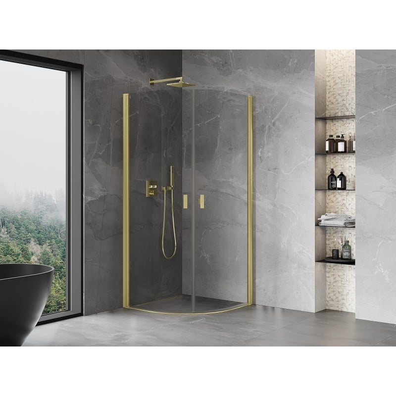 Mexen Mist cabine de douche semi-circulaire pivotante 80 x 80 cm, transparent, or brossé - 8A31-080-080-55-00