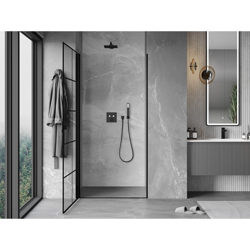 Mexen Mist-B porte de douche pivotante gauche 90 cm, grille noire, noir - 8A2-090-000-70-77-L