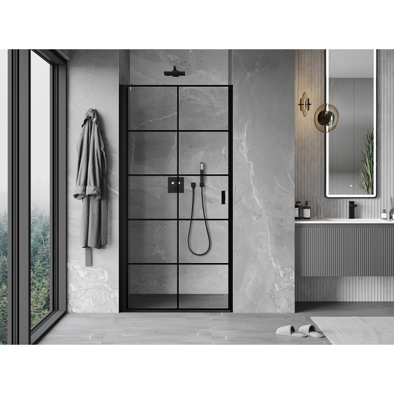 Mexen Mist-B porte de douche pivotante gauche 90 cm, grille noire, noir - 8A2-090-000-70-77-L
