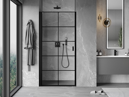Mexen Mist-B porte de douche pivotante gauche 90 cm, grille noire, noir - 8A2-090-000-70-77-L
