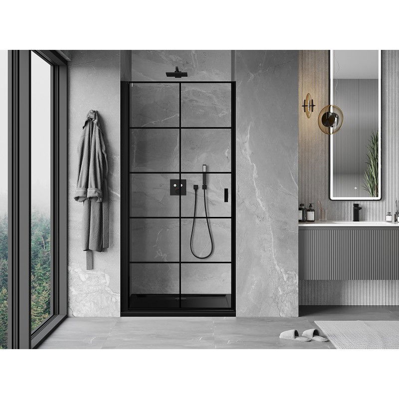 Mexen Mist-B porte de douche battante gauche 100 cm, carreaux noirs, noir - 8A2-100-000-70-77-L