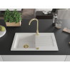 Mexen Pablo évier en granit 1 bac avec égouttoir 752 x 436 mm, blanc, siphon doré - 6510751010-20-G