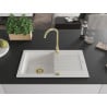 Mexen Pablo évier en granit à 1 bac avec égouttoir 752 x 436 mm, blanc, siphon doré - 6510751010-20-G