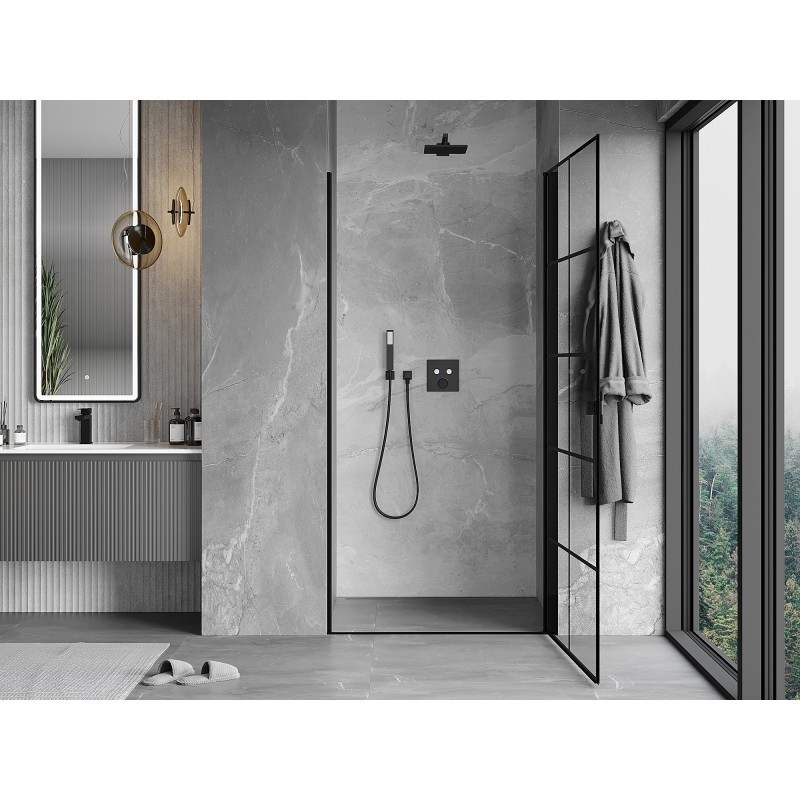 Mexen Mist-B porte de douche pivotante droite 80 cm, grille noire, noir - 8A2-080-000-70-77-P