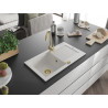 Mexen Pablo évier en granit 1 bac avec égouttoir 752 x 436 mm, blanc, siphon doré - 6510751010-20-G