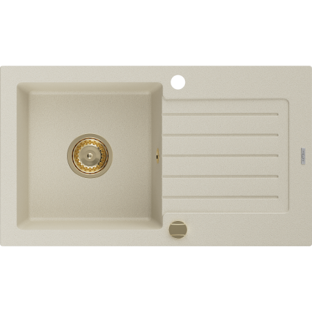 Mexen Pablo évier en granit 1 bac avec égouttoir 752 x 436 mm, beige, siphon doré - 6510751010-69-G