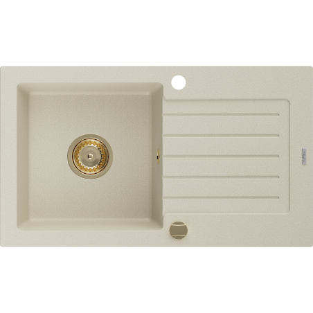 Mexen Pablo évier en granit à 1 bac avec égouttoir 752 x 436 mm, beige, siphon doré - 6510751010-69-G