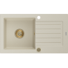 Mexen Pablo évier en granit à 1 bac avec égouttoir 752 x 436 mm, beige, siphon doré - 6510751010-69-G