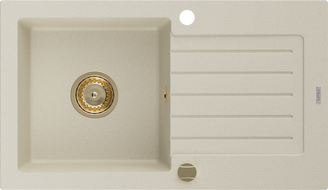 Mexen Pablo évier en granit à 1 bac avec égouttoir 752 x 436 mm, beige, siphon doré - 6510751010-69-G