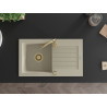 Mexen Pablo évier en granit à 1 bac avec égouttoir 752 x 436 mm, beige, siphon doré - 6510751010-69-G