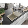 Mexen Pablo évier en granit 1 bac avec égouttoir 752 x 436 mm, beige, siphon doré - 6510751010-69-G