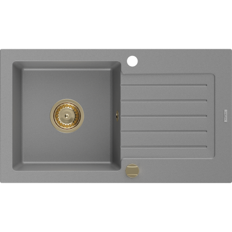 Mexen Pablo évier en granit 1 bac avec égouttoir 752 x 436 mm, gris, siphon doré - 6510751010-71-G