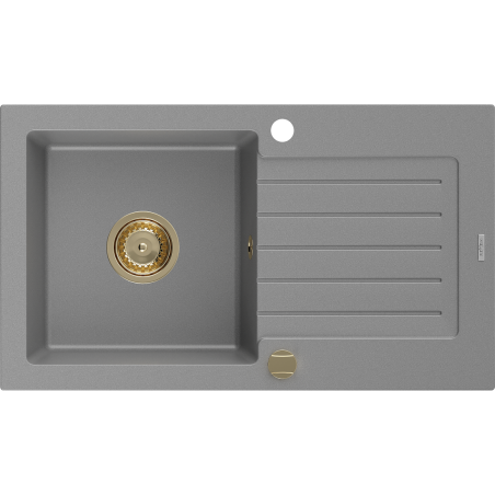 Mexen Pablo évier en granit 1 bol avec égouttoir 752 x 436 mm, gris, siphon doré - 6510751010-71-G
