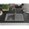 Mexen Pablo évier en granit 1 bac avec égouttoir 752 x 436 mm, gris, siphon doré - 6510751010-71-G