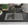 Mexen Pablo évier en granit 1 bol avec égouttoir 752 x 436 mm, gris, siphon doré - 6510751010-71-G