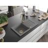 Mexen Pablo évier en granit 1 bol avec égouttoir 752 x 436 mm, gris, siphon doré - 6510751010-71-G