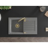 Mexen Pablo évier en granit 1 bac avec égouttoir 752 x 436 mm, gris, siphon doré - 6510751010-71-G