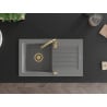 Mexen Pablo évier en granit 1 bol avec égouttoir 752 x 436 mm, gris, siphon doré - 6510751010-71-G