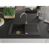 Mexen Pablo évier en granit 1 bac avec égouttoir 752 x 436 mm, noir/doré métallique, siphon doré - 6510751010-75-G