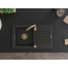 Mexen Pablo évier en granit 1 bac avec égouttoir 752 x 436 mm, noir/doré métallique, siphon doré - 6510751010-75-G
