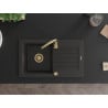 Mexen Pablo évier en granit 1 bac avec égouttoir 752 x 436 mm, noir/doré métallisé, siphon doré - 6510751010-75-G