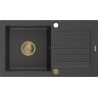 Mexen Pablo évier en granit 1 bac avec égouttoir 752 x 436 mm, noir moucheté, siphon doré - 6510751010-76-G
