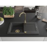 Mexen Pablo évier en granit 1 bac avec égouttoir 752 x 436 mm, noir moucheté, siphon doré - 6510751010-76-G