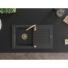 Mexen Pablo évier en granit 1 bac avec égouttoir 752 x 436 mm, noir moucheté, siphon doré - 6510751010-76-G