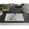 Mexen Pablo évier en granit 1 bac avec égouttoir 752 x 436 mm, blanc, siphon noir - 6510751010-20-B