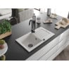 Mexen Pablo évier en granit à 1 cuve avec égouttoir 752 x 436 mm, Blanc, siphon Noir - 6510751010-20-B
