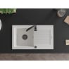 Mexen Pablo évier en granit à 1 cuve avec égouttoir 752 x 436 mm, Blanc, siphon Noir - 6510751010-20-B
