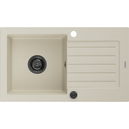 Mexen Pablo évier en granit à 1 bac avec égouttoir 752 x 436 mm, beige, siphon noir - 6510751010-69-B