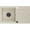 Mexen Pablo évier en granit à 1 bac avec égouttoir 752 x 436 mm, beige, siphon noir - 6510751010-69-B
