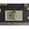 Mexen Pablo évier en granit 1 bac avec égouttoir 752 x 436 mm, beige, siphon noir - 6510751010-69-B